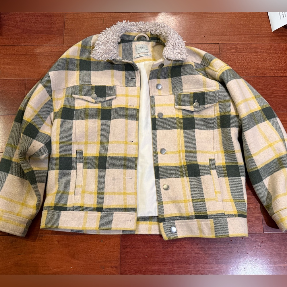 Urban Outfitters Yellow and Gray Plaid Coat
